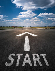 Start line on the airfield concept for business planning, strategy and challenge or career path, opportunity and change