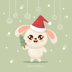 vector illustration of cute christmas bunny