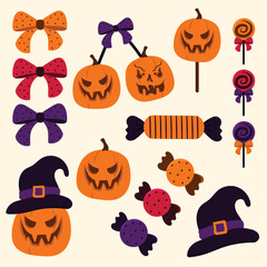 halloween cake pumpkins collection vector design element set spider weebs