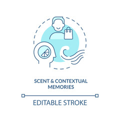 Scent and contextual memories turquoise concept icon. Olfactory marketing in retail abstract idea thin line illustration. Isolated outline drawing. Editable stroke. Arial, Myriad Pro-Bold fonts used
