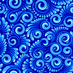 Vector seamless abstract floral pattern in blue colors