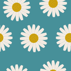 chamomile pattern red flowers background turquoise blue petals