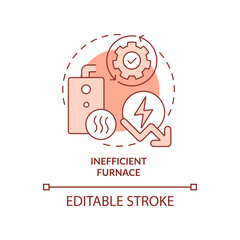 Inefficient furnace terracotta concept icon. Heat system flaw. High fuel bills reason abstract idea thin line illustration. Isolated outline drawing. Editable stroke. Arial, Myriad Pro-Bold fonts used