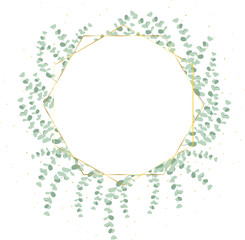 silver dollar eucalyptus leaf wreath with luxury golden frame and glitter