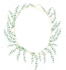 silver dollar eucalyptus leaf wreath with luxury golden frame and glitter