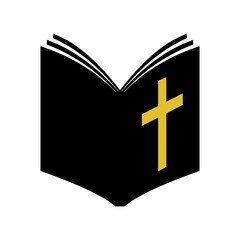 Open bible icon. Holy book with golden cross. Vector illustration.
