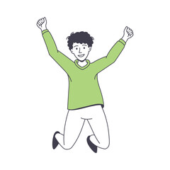 Happy Man Character Jumping with Raised Hands Excited with Something Vector Illustration