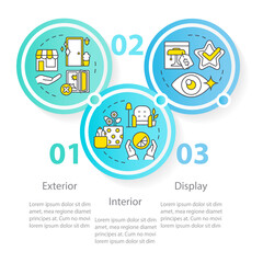 Visual sense in retail experience circle infographic template. Display. Data visualization with 3 steps. Editable timeline info chart. Workflow layout with line icons. Myriad Pro-Regular font used