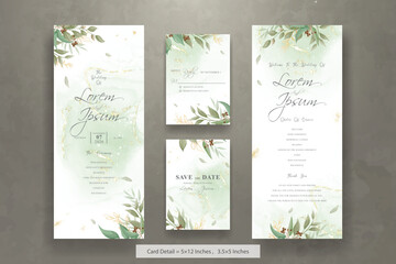 Fototapeta na wymiar Elegant Wedding Invitation Card with Watercolor and Greenery Leaves