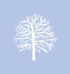 Isolated white simple abstract winter tree in flat vector illustration
