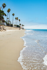 Butterfly beach idyllic holiday in Santa barbara California USA. Vibrant background for tropical authentic cali atmosphere background with copy space Nature travel landscape background - obrazy, fototapety, plakaty