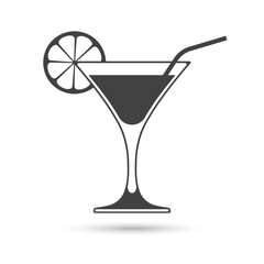 Vector icon of wine glass with slice of lemon and straw isolated on white background.