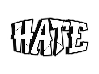 Hate word graffiti style letters.Vector hand drawn doodle cartoon logo illustration. Funny cool hate letters, fashion, graffiti style print for t-shirt, poster concept