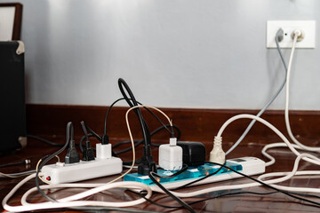 Multi-socket Power Strip with plugs  and damaged cords