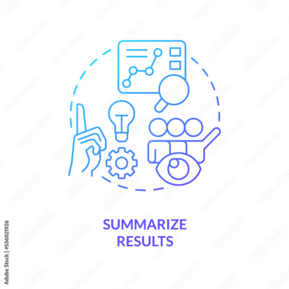 Poster summarize results blue gradient concept icon. sum up and analyze research. review report. usability 