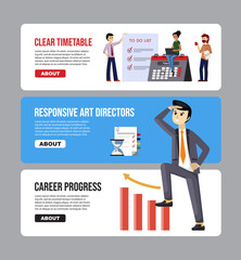 Fototapeta na wymiar business banners. managers planning daily business work people holding to do lists. vector templates with place for text