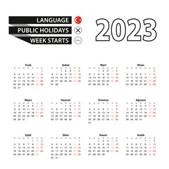 Fototapeta na wymiar Calendar 2023 in Turkish language, week starts on Monday.