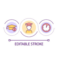 Manage deadlines as student loop concept icon. Struggle with learning outcomes abstract idea thin line illustration. Time for academic work. Isolated outline drawing. Editable stroke. Arial font used