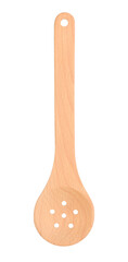 Wooden straining spoon skimmer isolated on white background