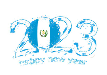 2023 Year in grunge style with flag of Guatemala.