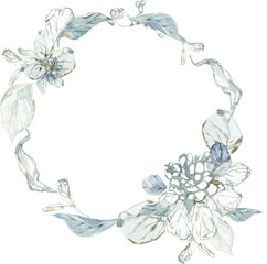 Blue Gold Winter Floral Watercolor Christmas Wedding Ethereal Arrangement