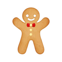 Watercolor Gingerbread Man biscuit cookie with Happy Face