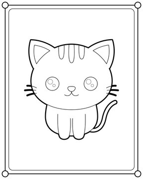 Kawaii cat suitable for children's coloring page vector illustration