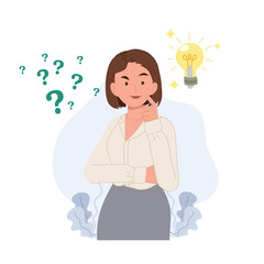 problem solving concept, Businesswoman thinking, with question mark and light bulb icons. creative idea.vector illustrations