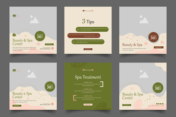 beauty and spa social media post template. minimal fully editable promo web banner poster layout for relax massage square post vector illustrator. 
