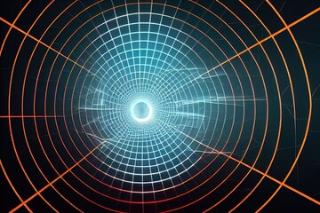 Fototapeta premium Motion graphic 4K flying into digital technologic tunnel.3D Big Data Digital tunnel square with futuristic matrix. Binary code particles network. Technological and connection motion background.