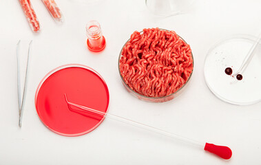 Petri dish with cultured meat in laboratory