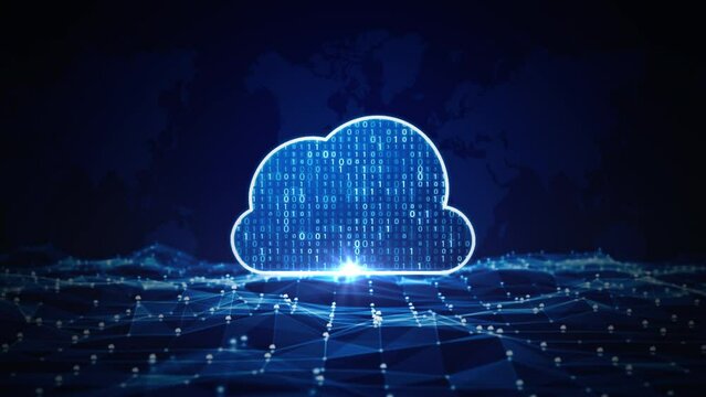 Cloud computing technology data dark blue abstract background, 3d rendering animation 4k, concept