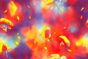 Obraz na płótnie Canvas Watercolor seamless pattern mushrooms Autumn background