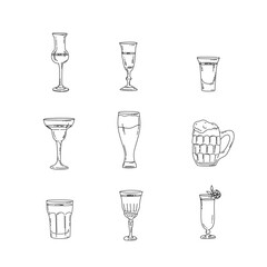 Glasses with names, line icons set. Vector