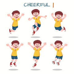 Set of kid boys showing cheerful expression.Vector illustration.