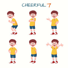 Set of kid boys showing cheerful expression.Vector illustration.