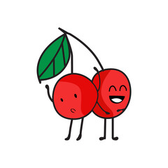 Cartoon cherry fruits illustration isolated on Png Transparent background