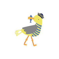 Bird with fish illustration isolated on png Transparent background