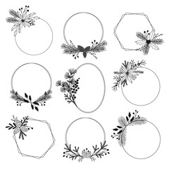 Christmas circle floral frame wreath bundle on white background - 536031903