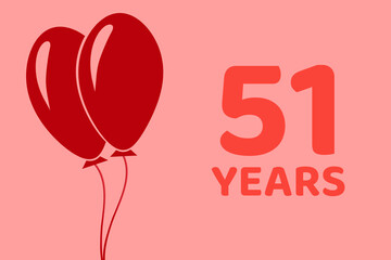 51 years logo. Illustration for celebration anniversary. Concept 51 Birthday. fifty-one years. Balls on pink background. Inscription 51 symbolizes birthday celebrations. fifty-one anniversary
