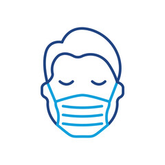 Man in Face Mask Line Color Icon. Medical Face Protection Mask Cover Mouth and Nose of Human. Wear Respirator against Virus, Air Pollution, Dust and Allergy. Editable stroke. Vector illustration