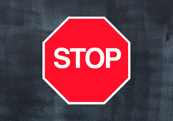 Red Warning stop Sign Black Background Chalkboard Style