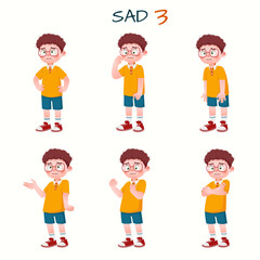 Set of kid boys showing sad expression.Vector illustration.