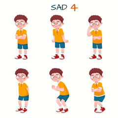 Set of kid boys showing sad expression.Vector illustration.