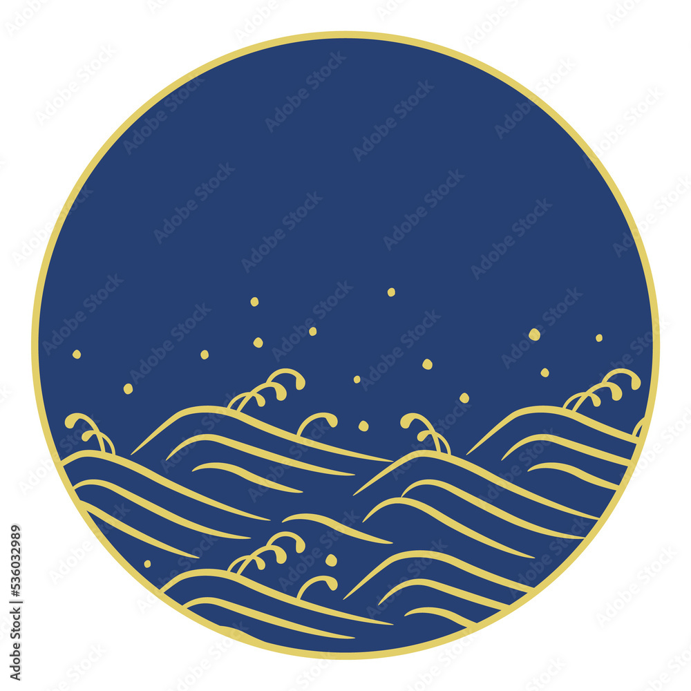 Wall mural japanese frame illustration with wave pattern