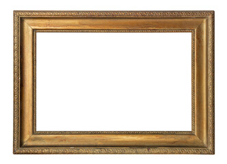 Vintage baguette frame. Gilded picture frame. Cut out picture frame. Baguette frame isolated on white background.