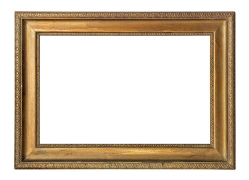 Vintage baguette frame. Gilded picture frame. Cut out picture frame. Baguette frame isolated on white background.