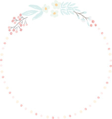 cute hand draw style pastel pink and blue spring tiny little flower and leaf wreath