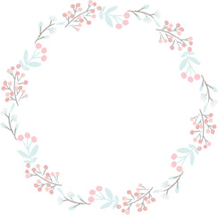 Obraz na płótnie Canvas cute hand draw style pastel pink and blue spring tiny little flower and leaf wreath