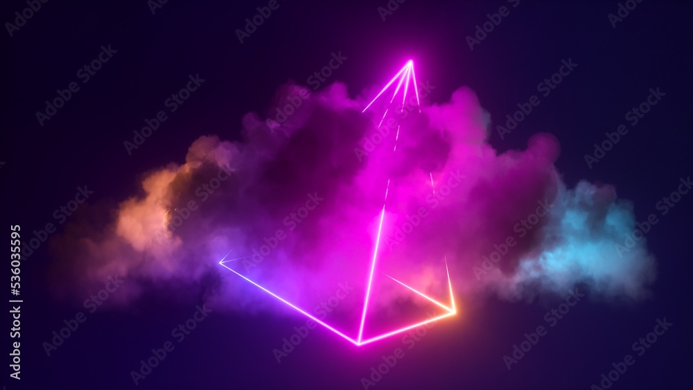 Canvas Prints 3d rendering, abstract pink blue neon background with glowing cloud and cube box geometric shape